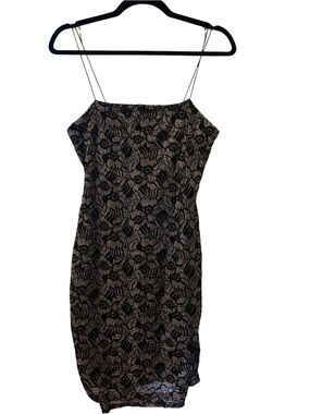 New Look Black Metallic Lace-Effect Spaghetti Strap Mini Dress